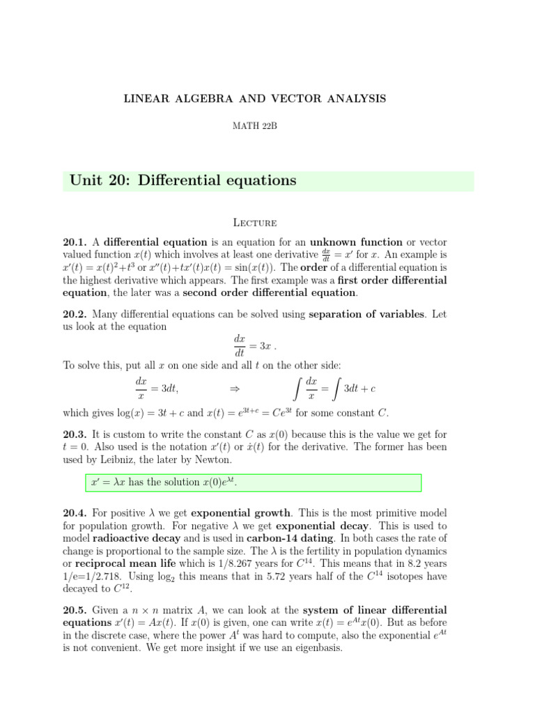 Lecture 20 | PDF | Eigenvalues And Eigenvectors | Equations
