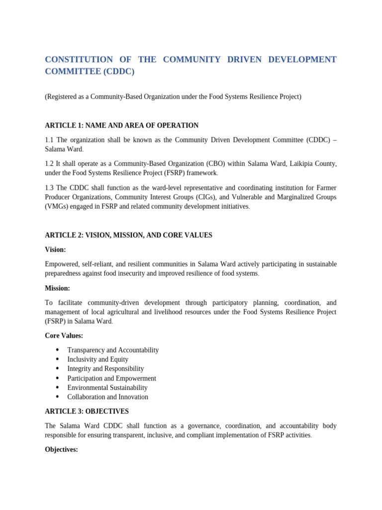 Sample Constitution of The Community Driven Development Committee | PDF ...