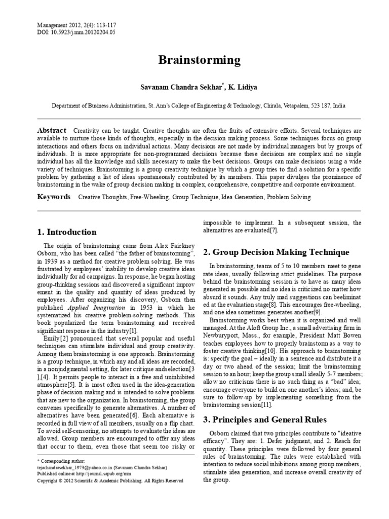 Brainstorming (1) by Savanam Chandra | PDF | Brainstorming | Human ...