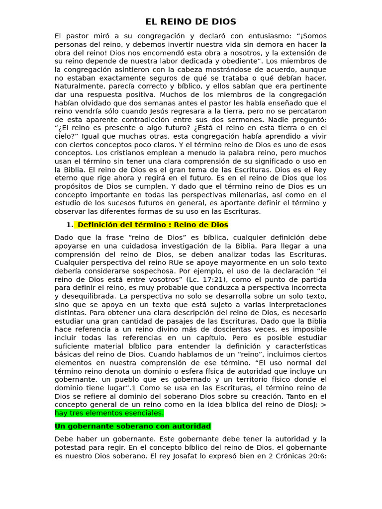 El Reino de Dios | PDF | Reinado y reino de dios | Segundo advenimiento