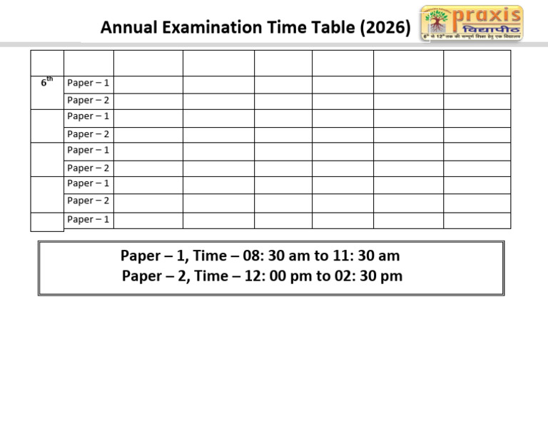 Annual Examination Time Table 2026 | PDF