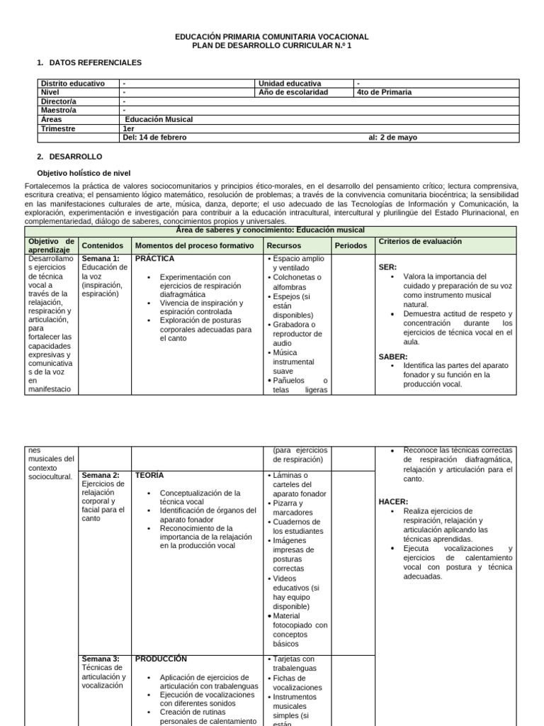 Plan de Desarrollo Curricular | PDF | Sonido | Evaluación