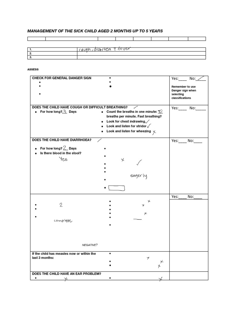 IMCI 2 5 Assessment Form Worksheet 1 | PDF | Breastfeeding | Measles