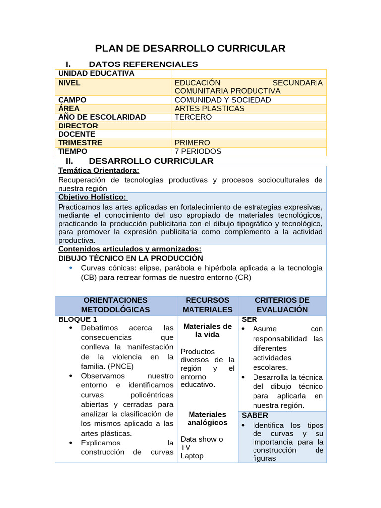 Plan de Desarrollo Curricular | PDF | Dibujo | Curva
