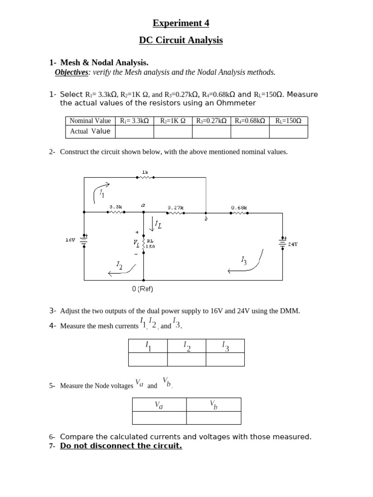 Experiment 4 Data Sheet | PDF | Network Analysis (Electrical Circuits ...