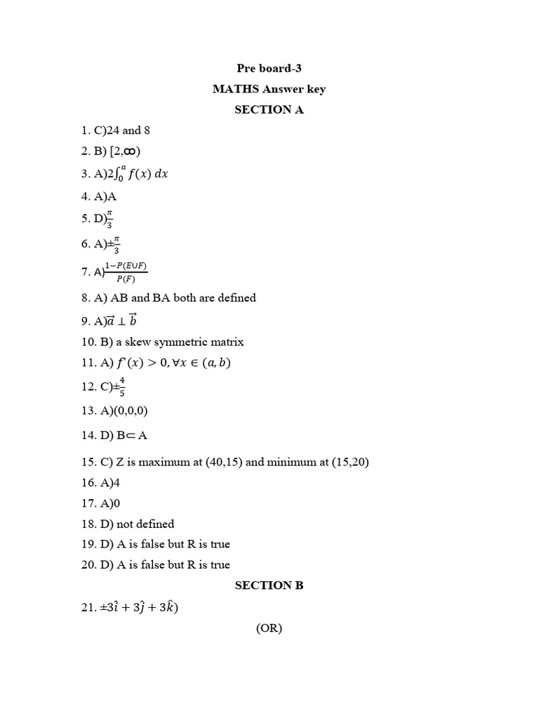 Pre Board3 Answer Key | PDF