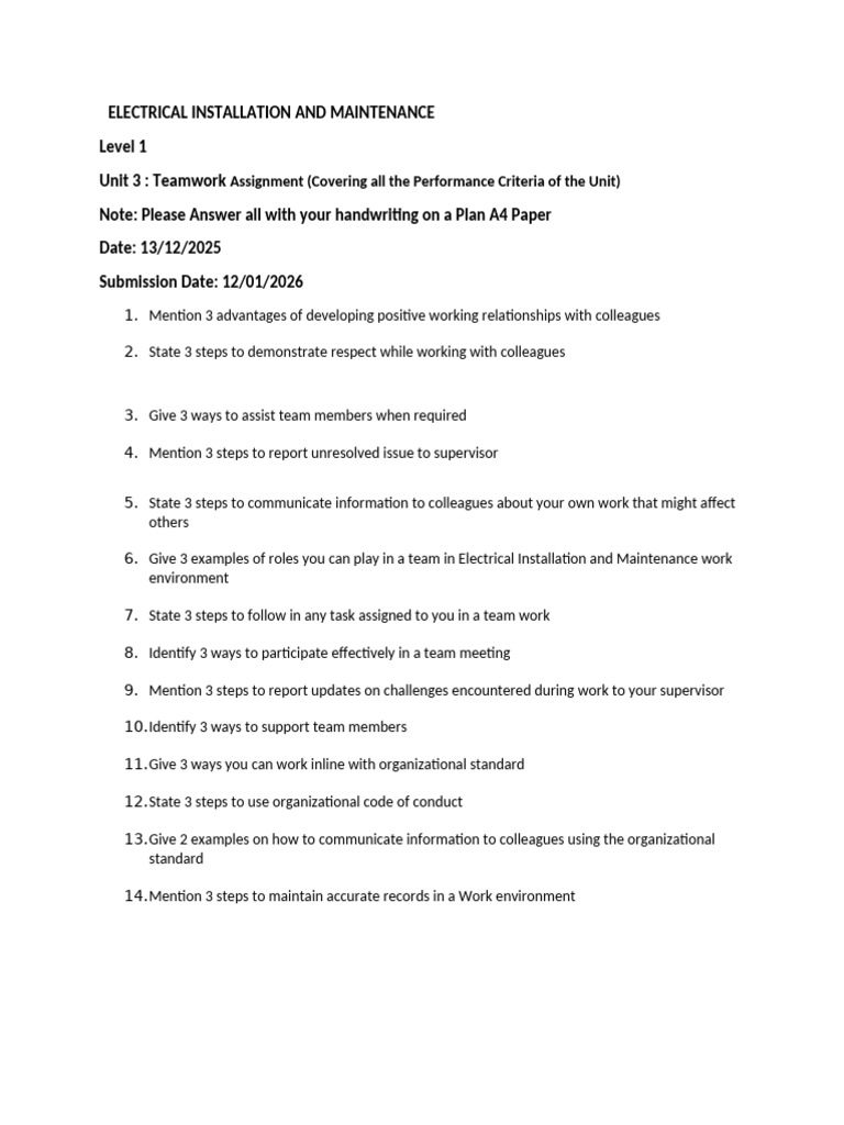 Electrical Unit3 Assignment-An | PDF