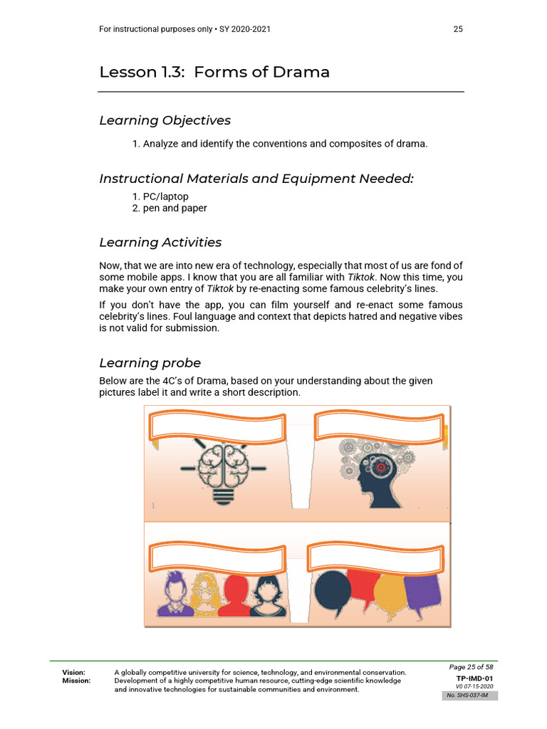 CNF12 Lesson 1.3 Forms of Drama | PDF | Science