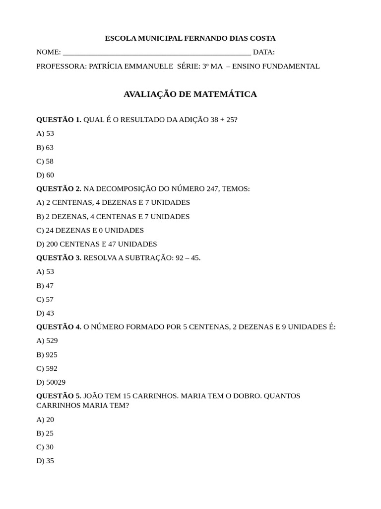 Prova 3 Ano | PDF