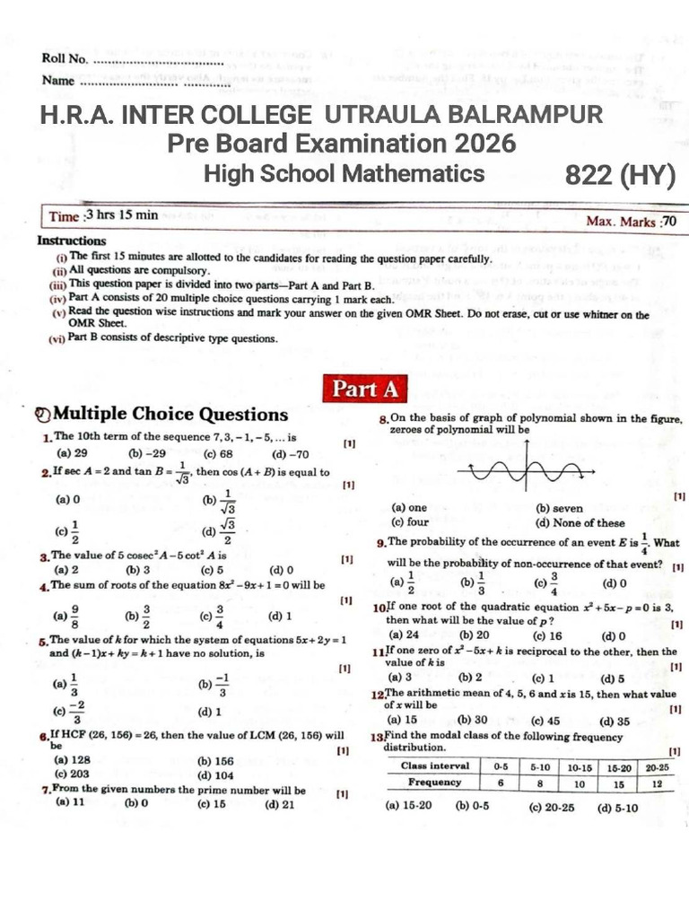 Class 10 Math Pre Board | PDF