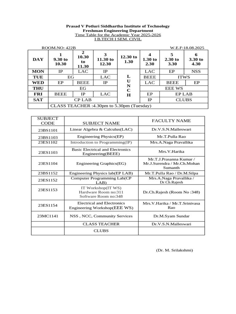 Regular Time Tables | PDF | Engineering