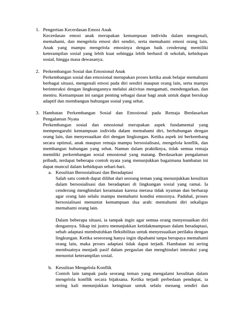 Pengertian Kecerdasan Emosi Anak | PDF