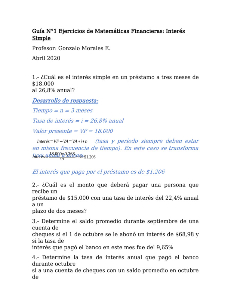 Guía de Ejercicios Interés Simple | PDF | Bancos | Tasas de interés