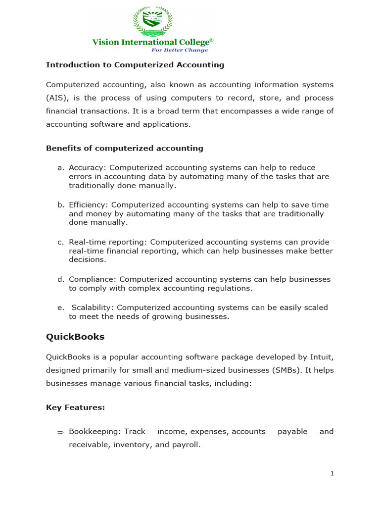 Introduction To Computerized Accounting | PDF | Income Statement | Expense