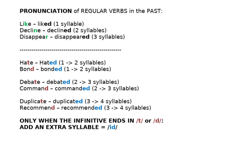 Pronunciation of Regular Verbs in The Past | PDF