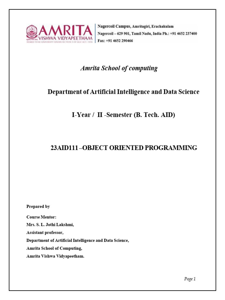 23aid111 - Oops Unit 2 | PDF | Inheritance (Object Oriented Programming ...