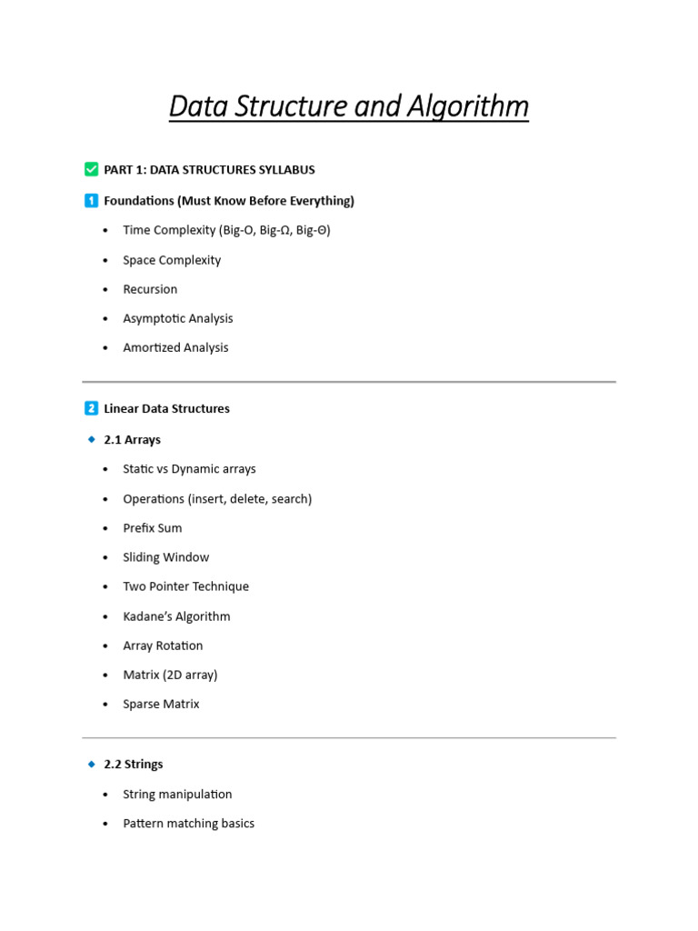 Data Structure and Algorithm Syllabus | PDF | Algorithms And Data ...