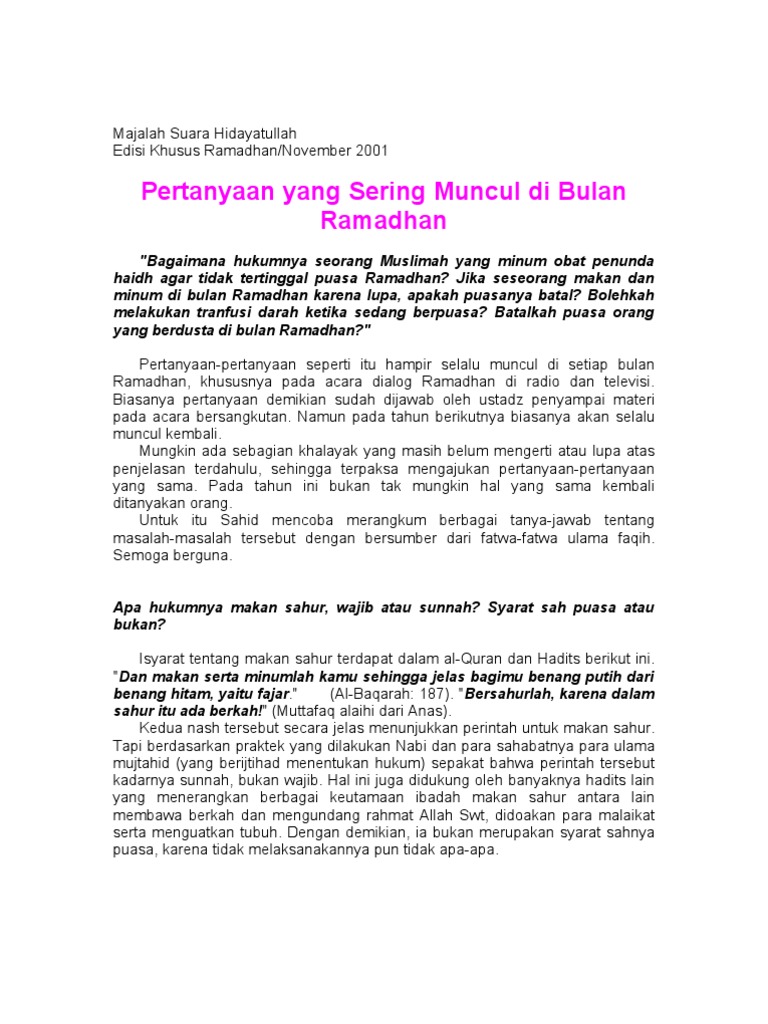 Pertanyaan Yg Sdi Ramadhan