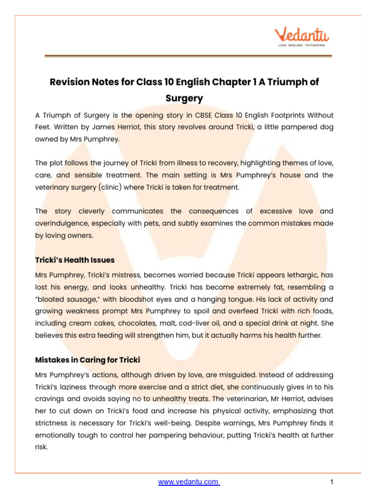 Revision Notes Class 10 English Chapter 1 2025-26 Free PDF | PDF | Pet