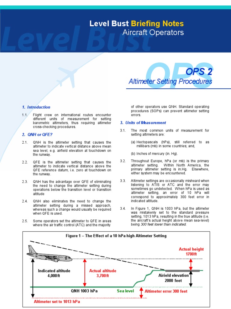 Altimeter Settings Procedures Atmospheric Pressure Altimeter