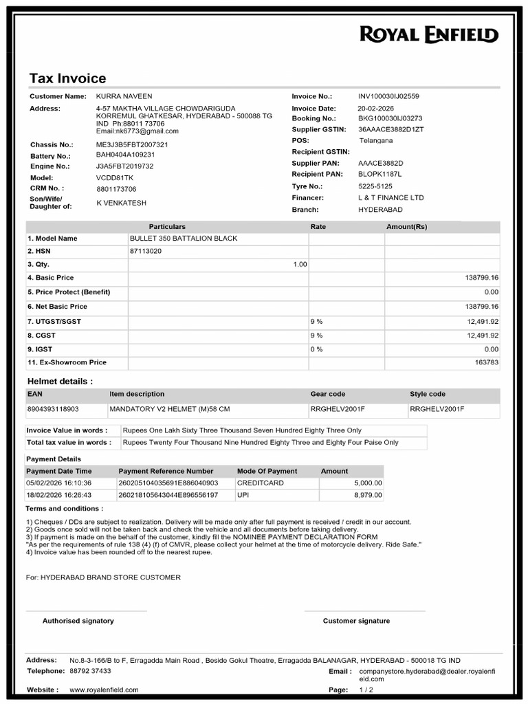 Vehicle Invoice - Finance and Operations | PDF