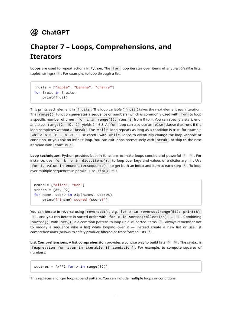Chapter 7 – Loops, Comprehensions, And Iterators | PDF | Control Flow ...