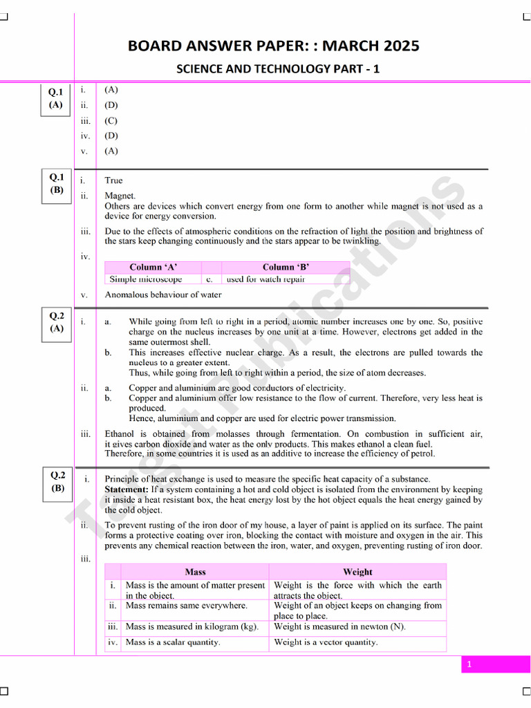 STD 10th EM Precise - Science and Technology Part - 1 - Answers of ...
