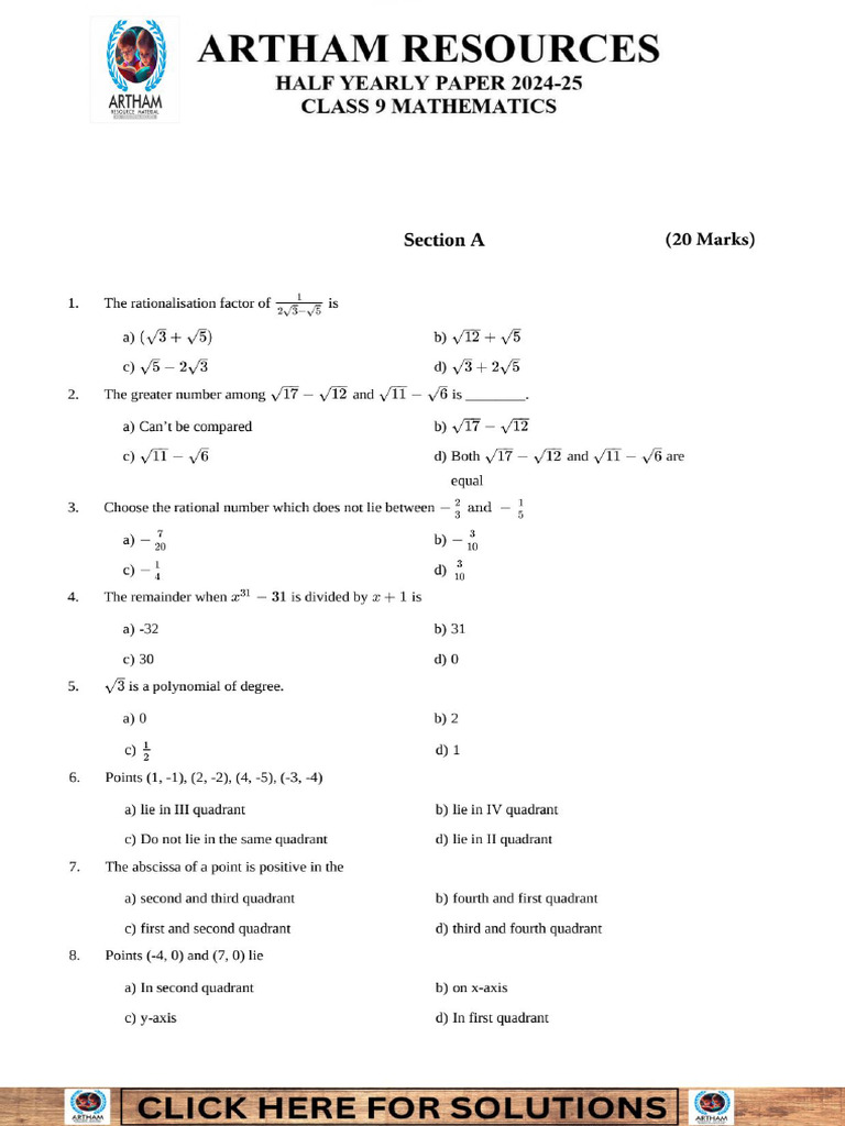 Class 9 Sample Paper 04 | PDF