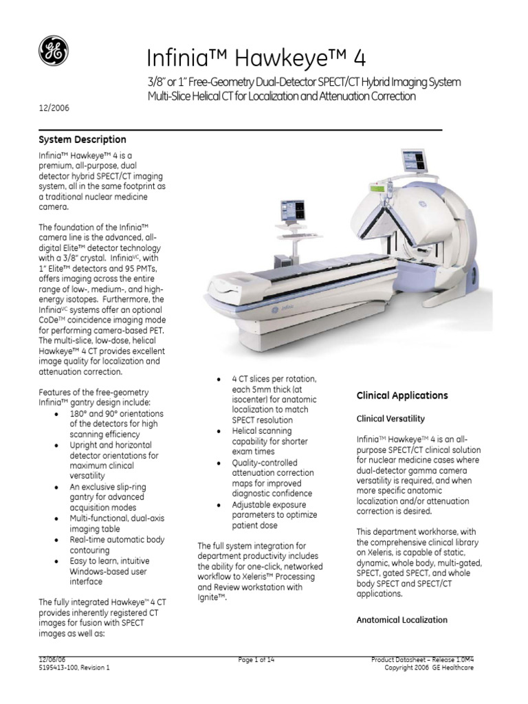 Infinia Hawkeye4 Datasheet | PDF | Ct Scan | Positron Emission Tomography