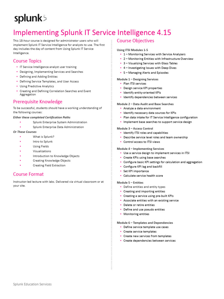 Implementing Splunk Itsi Course Description | PDF | Information ...