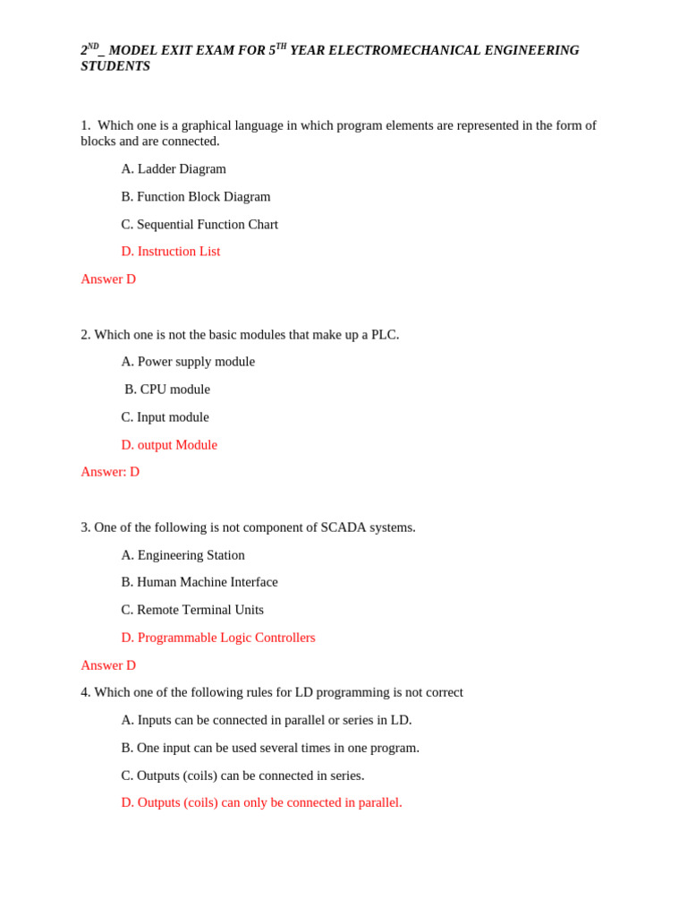 Exit Exam Model 2.docx With Full Answer | PDF | Programmable Logic ...