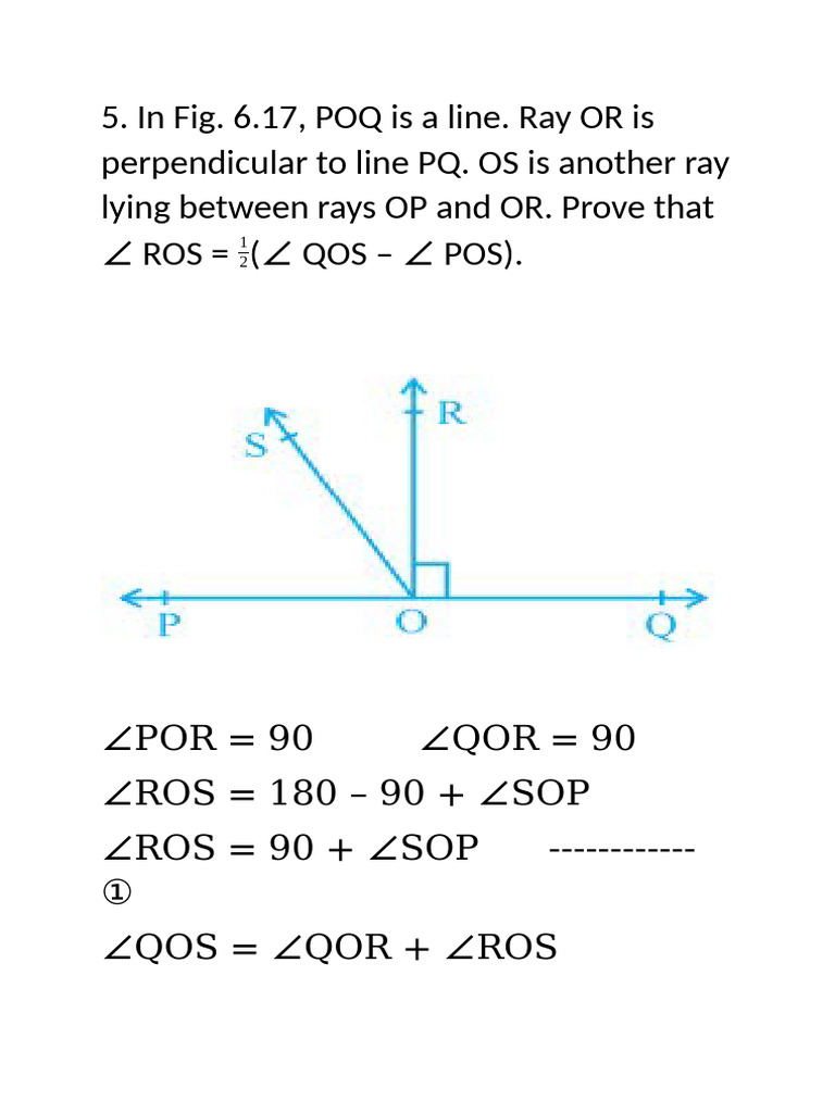 in Fig. 6.17, POQ Is A Line. Ray OR Is Perpendicular To Line PQ. OS Is ...