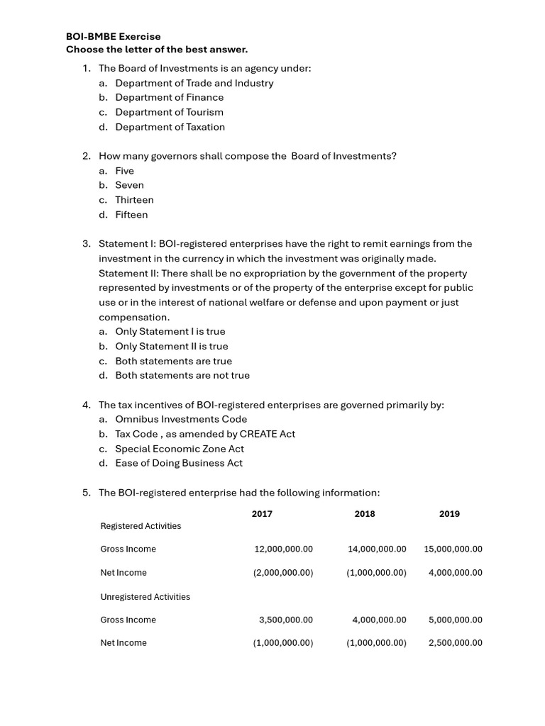 BOI BMBE Exercise | PDF | Taxes | Income