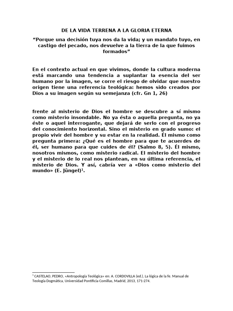 De La Vida Terrena A La Gloria Eterna | PDF