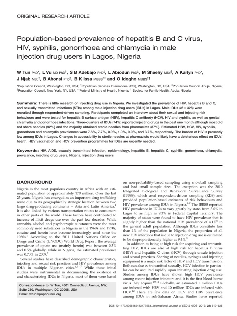 Population-Based Prevalence of Hepatitis B and C Virus, HIV, Syphilis ...