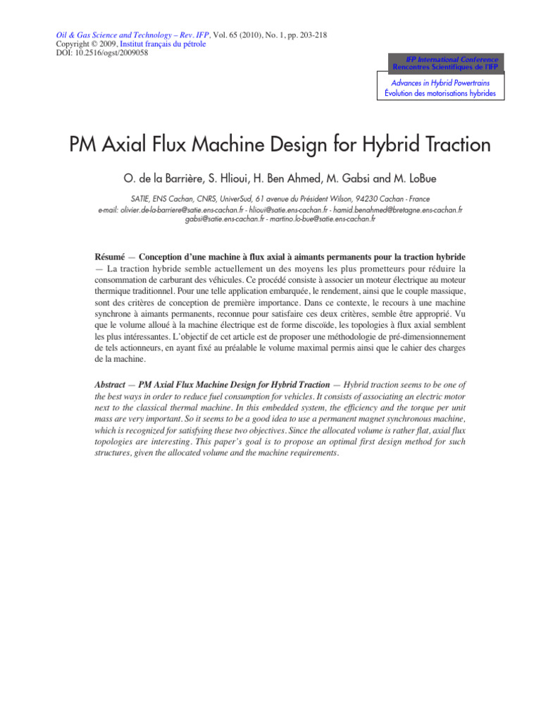 PM Axial Flux Machine Design For Hybrid Traction | PDF | Electric Motor ...