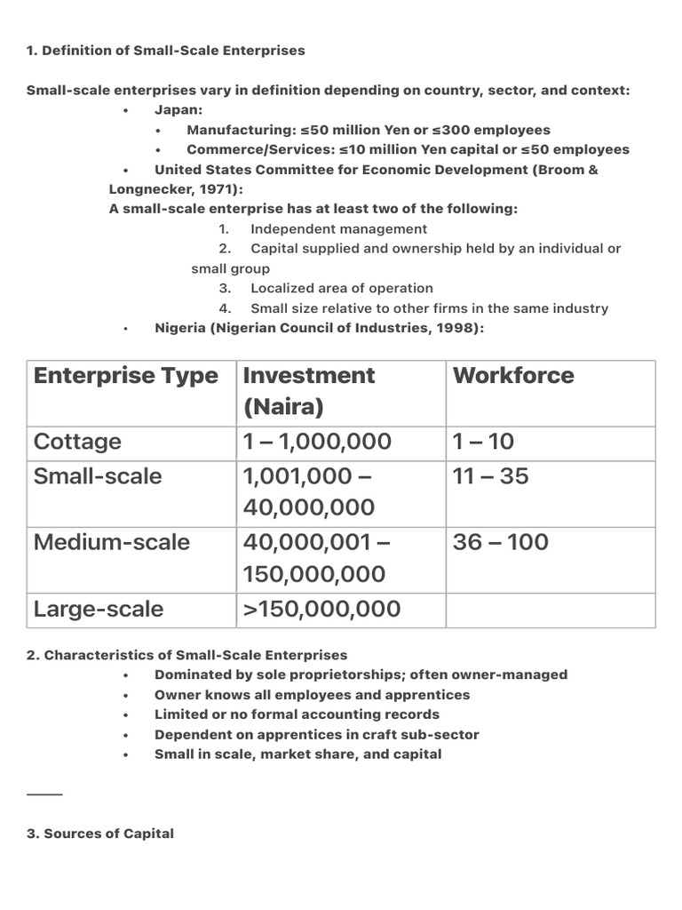 Definition of Small-Scale Enterprises | PDF | Banks | Capital (Economics)