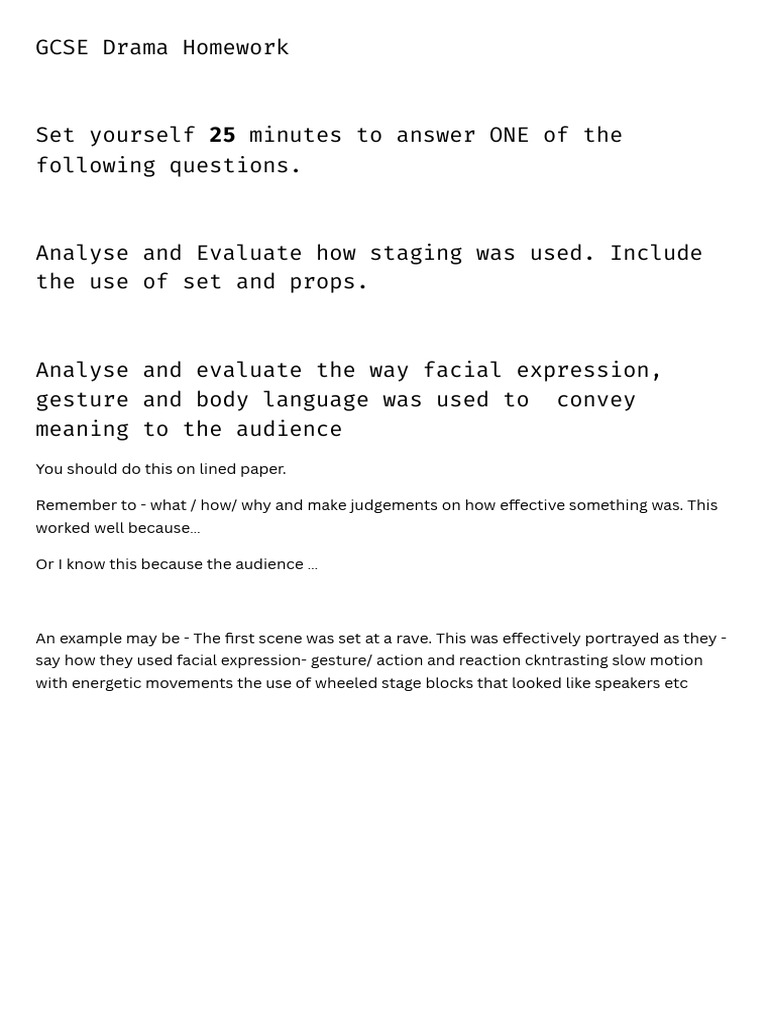 GCSE Drama Homework PDF | PDF