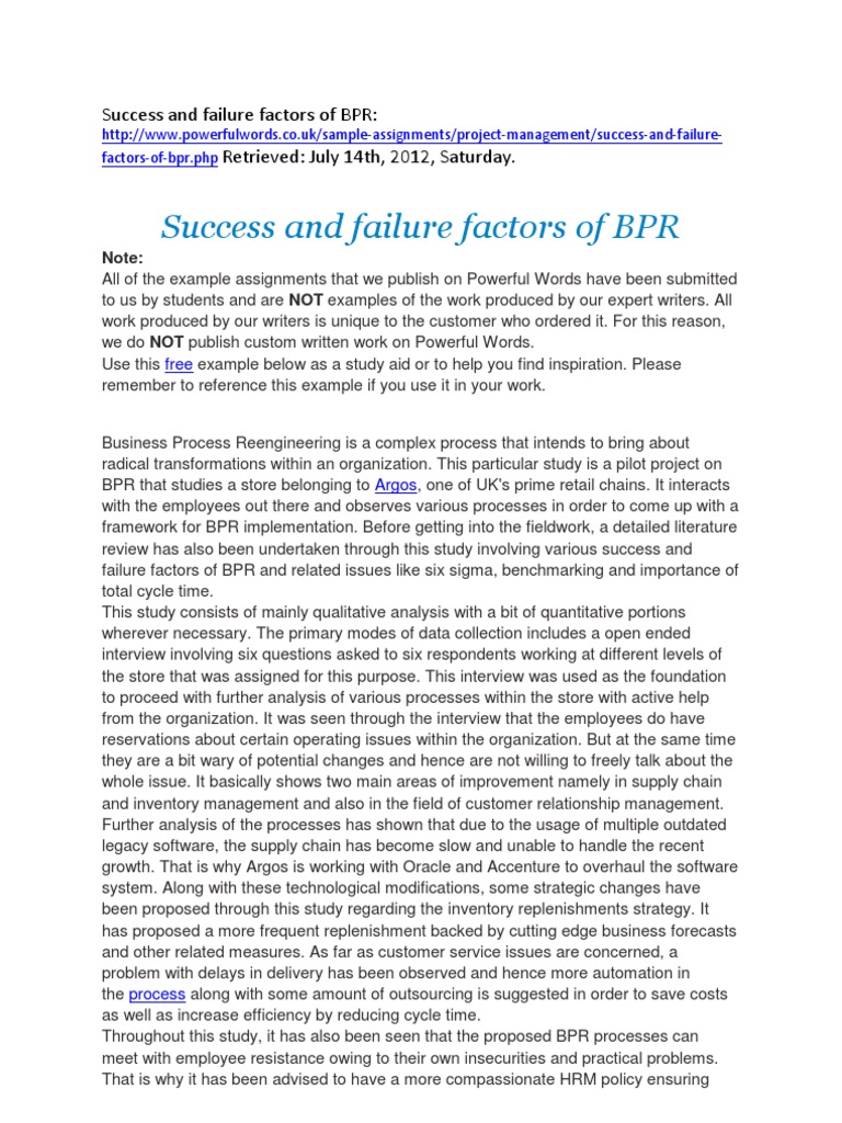 BPR Success Factors in Retail Operations | PDF | Business Process | Six ...