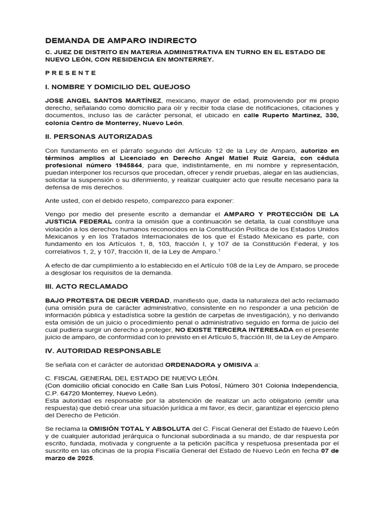 Demanda de Amparo Indirecto | PDF | Caso de ley | Derecho Constitucional