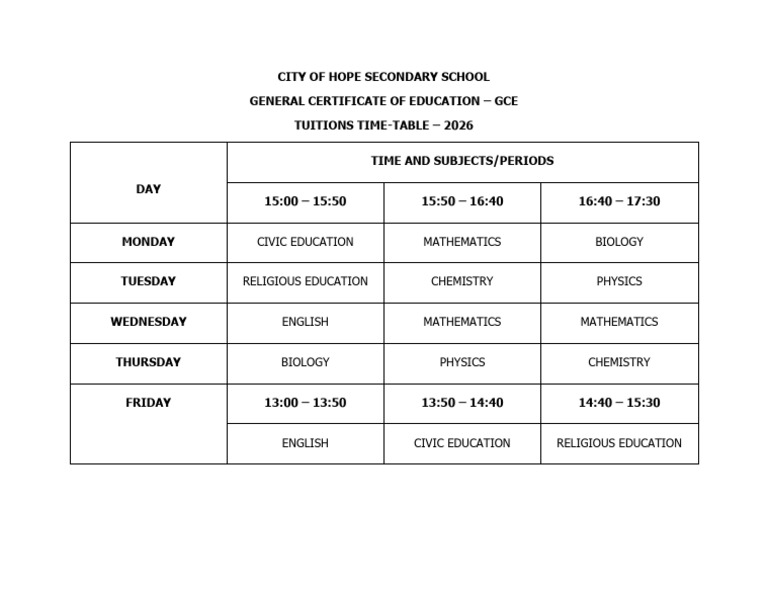 Gce Timetable 2026 | PDF