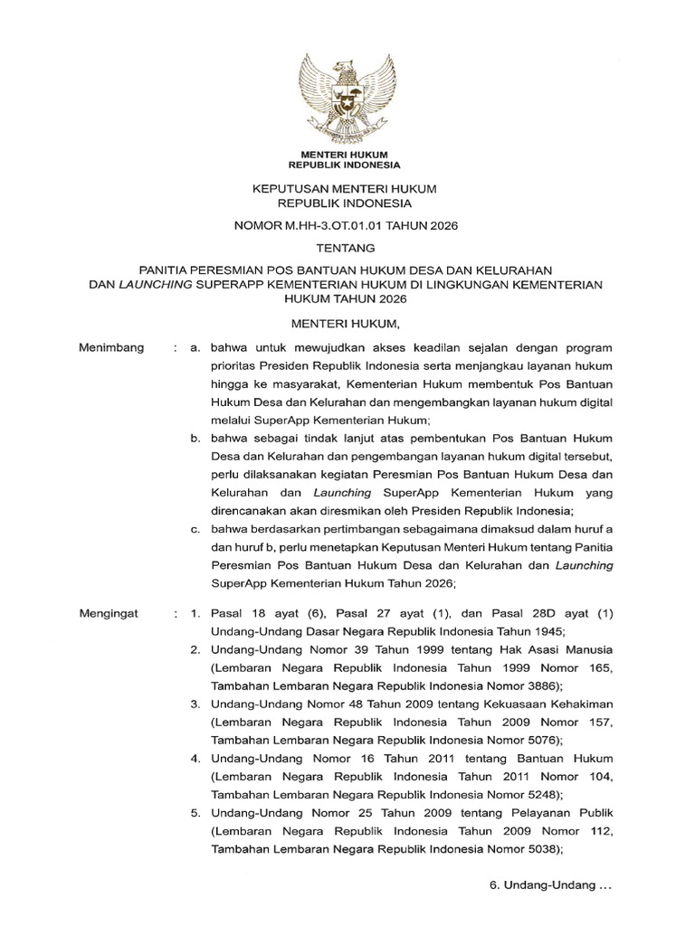 SK Panitia Peresmian Posbankum Dan Superapp | PDF