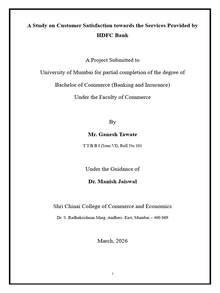Sample Copy of Project - 2025-26 | PDF | Customer Satisfaction | Banks