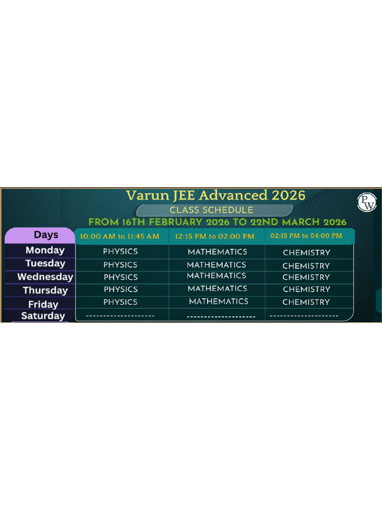 Class Schedule Varun JEE Advanced 2026 | PDF