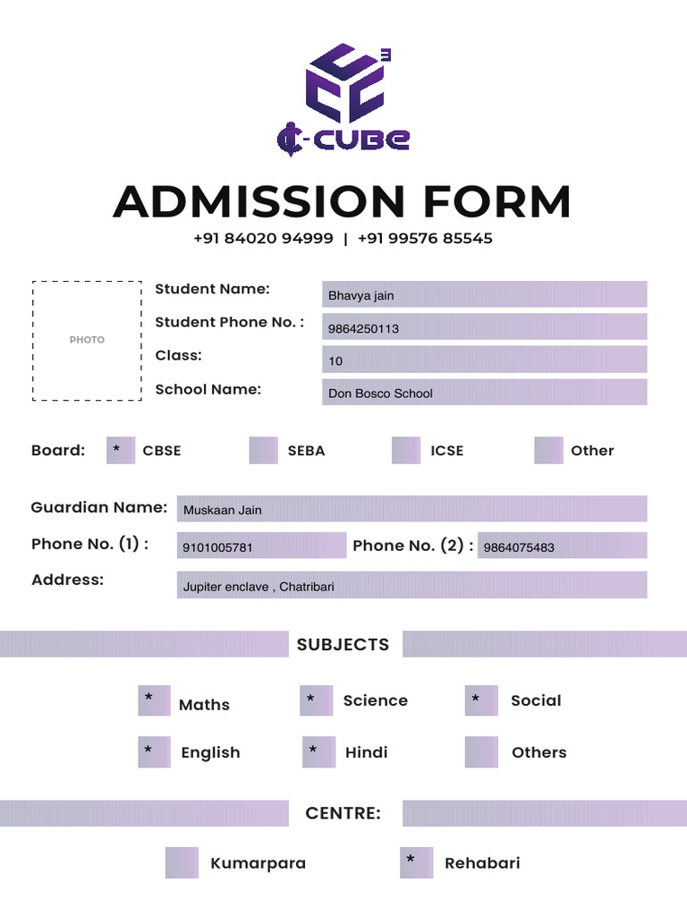 Admission Form A4 | PDF