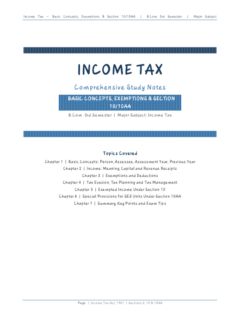 Income Tax Basic Concepts BCom3 | PDF | Expense | Taxes