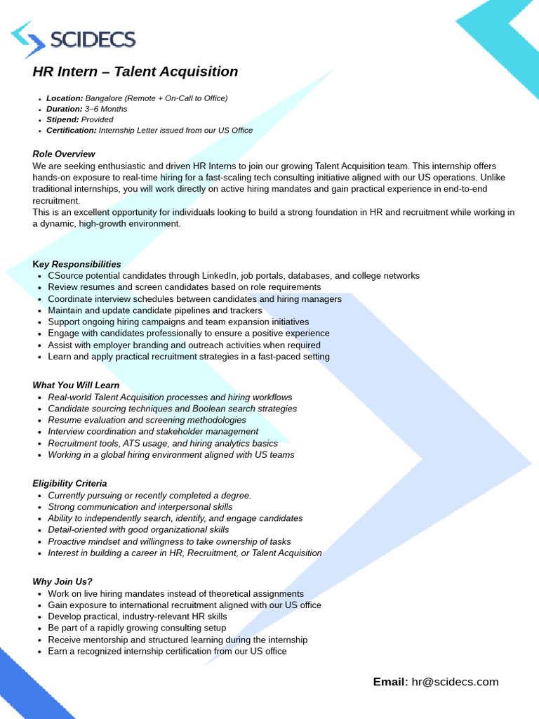 HR Intern - Talent Acquisition JD | PDF | Recruitment | Business