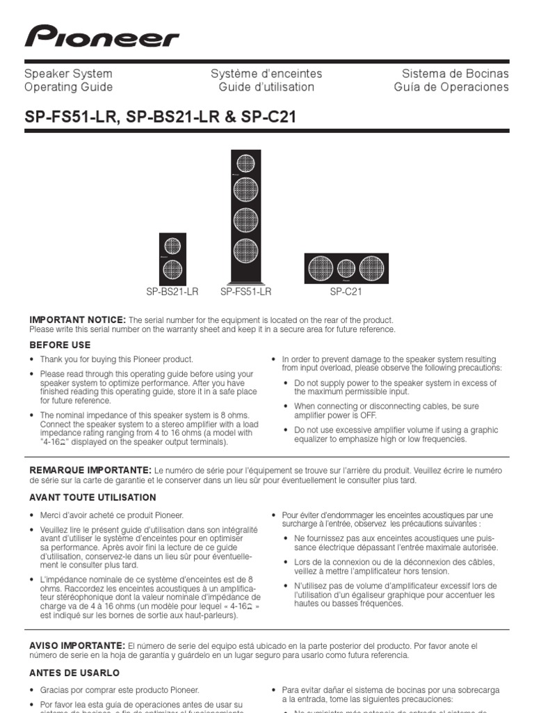 Sp Bs21 Lr Sp C21 Sp Fs51 Lr Owners Manual Electromagnetisme