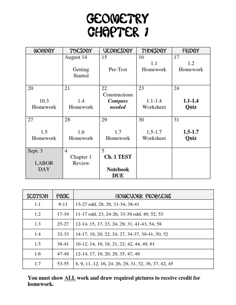 Geometry Chapter 1 Homework Guide | PDF