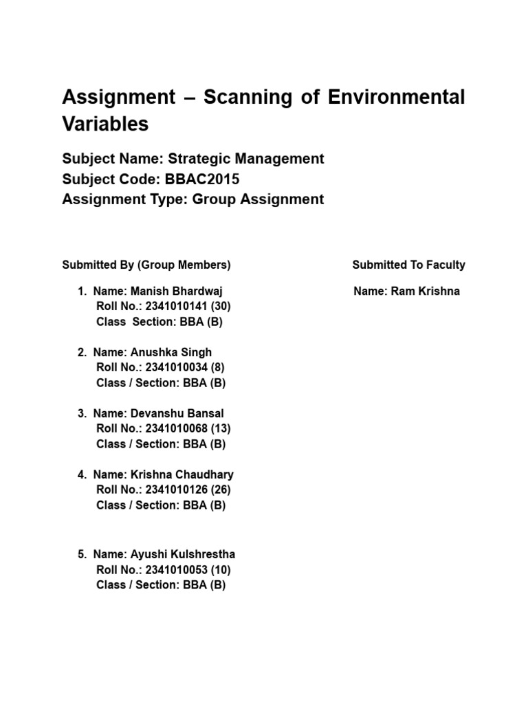 Assignment - Scanning of Environmental Variables | PDF | Electric ...